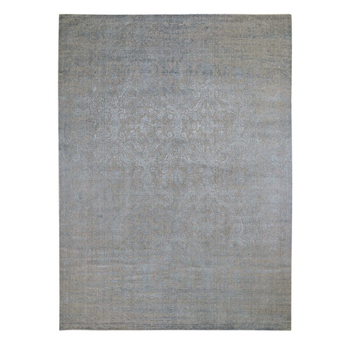 Gray Fine jacquard Hand Loomed Tone On Tone Wool And Silk Oriental Rug Gray Fine jacquard Hand Loomed Tone On Tone Wool And Silk Oriental Rug