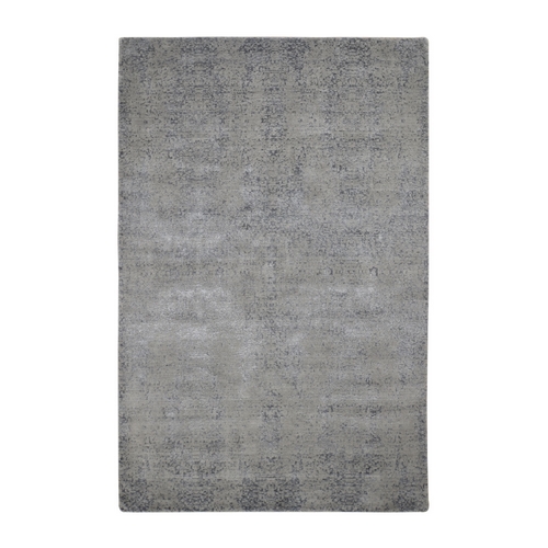 Gray Abstract Design Wool And Silk Hand Loomed Oriental Rug 