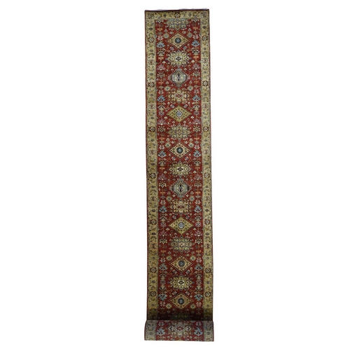 Red Karajeh Pure Wool Hand Knotted XL Runner Hand Knotted Oriental Rug Red Karajeh Pure Wool Hand Knotted XL Runner Hand Knotted Oriental Rug