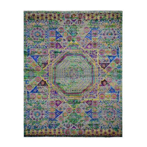 Colorful Sari Silk Mamluk Design Hand Knotted Oriental Rug