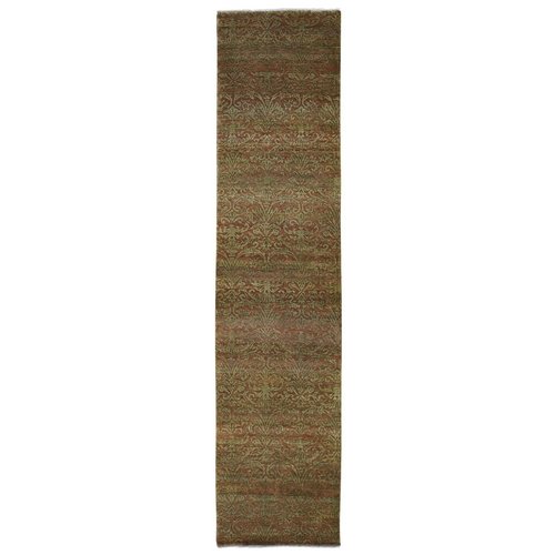 Brown Damask Wool and Silk Tone on Tone Runner Hand Knotted Oriental Rug Brown Damask Wool and Silk Tone on Tone Runner Hand Knotted Oriental Rug
