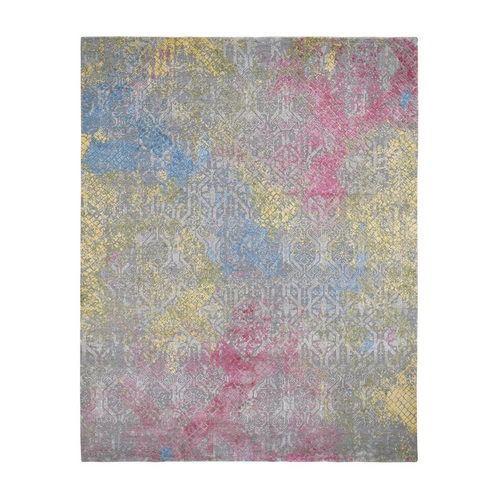 TRELLIS IN THE SPRING Pure Silk Hi-Low Pile Gray Hand Knotted Oriental Rug TRELLIS IN THE SPRING Pure Silk Hi-Low Pile Gray Hand Knotted Oriental Rug