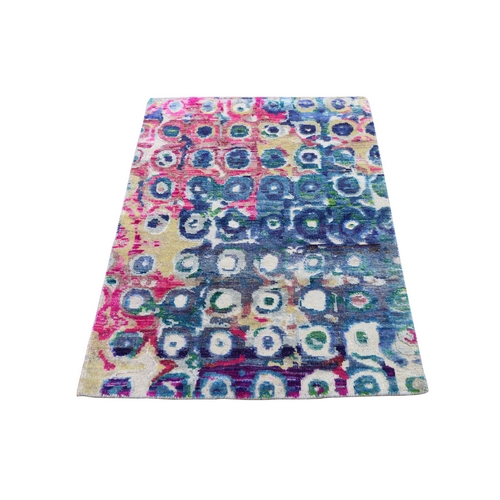 THE PEACOCK, Sari Silk Colorful Hand Knotted Oriental Rug THE PEACOCK, Sari Silk Colorful Hand Knotted Oriental Rug