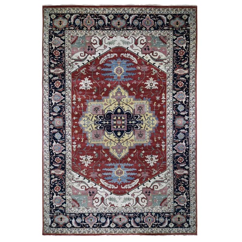 Oversized Red Heriz Revival Pure Wool Hand Knotted Oriental Rug