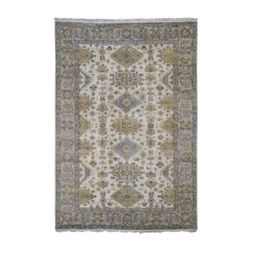 Ivory Karajeh Design Pure Wool Hand Knotted Oriental Rug