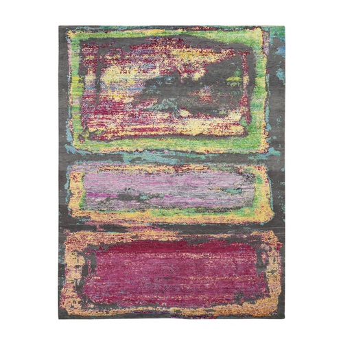 Rothko Inspired Sari Silk With Textured Wool Hand Knotted Oriental 