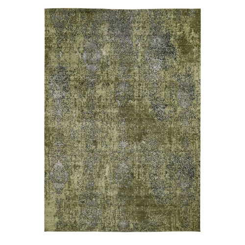 The Greens, Pure Silk With Textured Wool Hand Knotted Oriental 