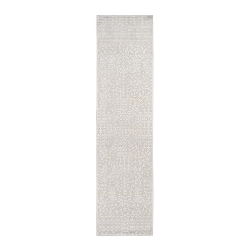 Hand knotted Tone on Tone Pure Silk with Textured Wool Runner Oriental 