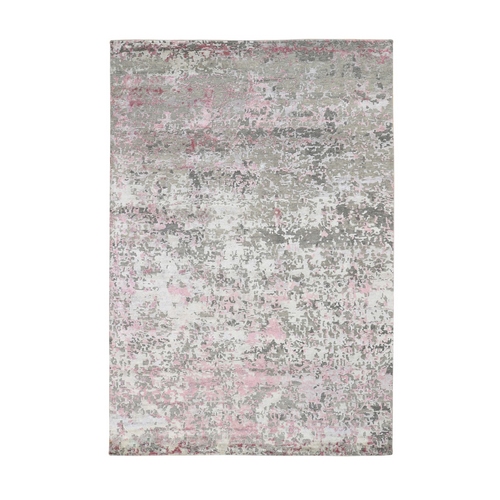 Pink Hi-Lo Pile Abstract Design Wool And Silk Hand Knotted Oriental 