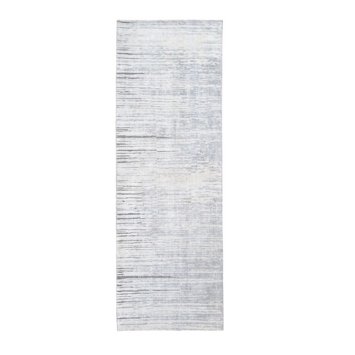 Horizontal Ombre Design Pure Silk Hand Knotted Runner Oriental 