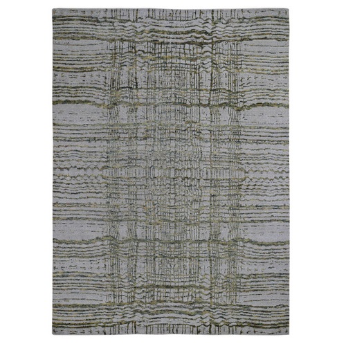 Gray Fine jacquard Hand-Loomed Modern Wool And Silk Oriental 