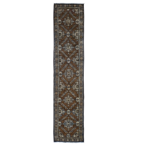 Brown Antique Persian Heriz With Soft Natural Colors Narrow Runner Hand Knotted Oriental 