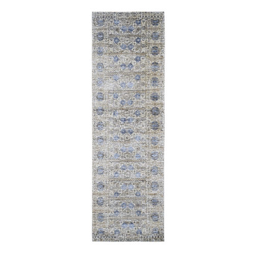 Silk With Textured Wool Mamluk Design Runner Hand knotted Rug Silk With Textured Wool Mamluk Design Runner Hand knotted Rug