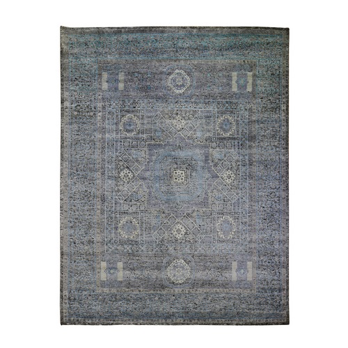 Silk With Textured Wool Hi-Low Pile Mamluk Design Hand Knotted Oriental Rug