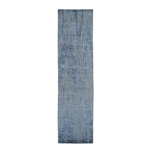 Gray Fine jacquard Hand-Loomed Runner Modern Wool And Silk Oriental 