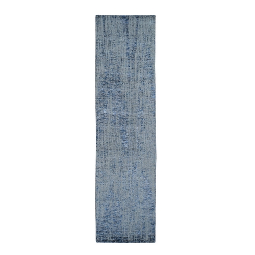 Gray Fine jacquard Hand-Loomed Modern Wool And Silk Runner Oriental 