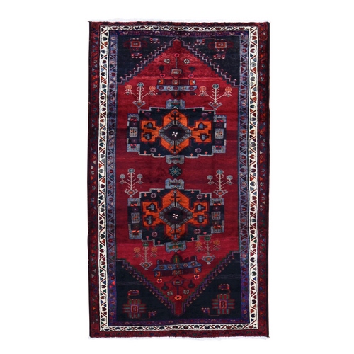 Gallery Size Red Vintage Persian Hamadan Pure wool Large Elements Hand Knotted Oriental 