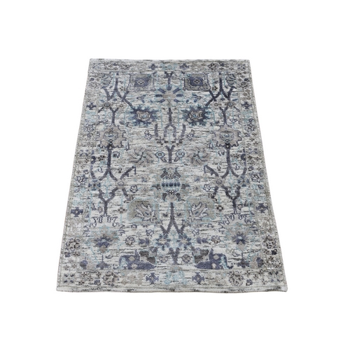 Ivory Silk With Textured Wool Tabriz Hand Knotted Oriental Rug Ivory Silk With Textured Wool Tabriz Hand Knotted Oriental Rug