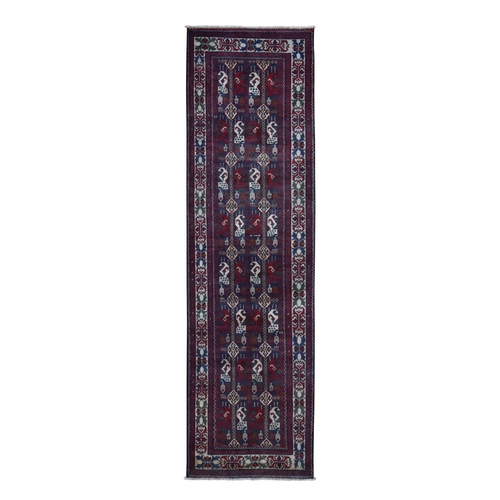 Red Afghan Khamyab Runner Denser Weave with Shiny Wool Hand Knotted Oriental 
