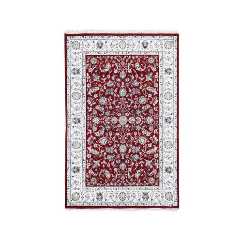 Red Nain Wool And Silk All Over Design 250 KPSI Hand Knotted Oriental Rug