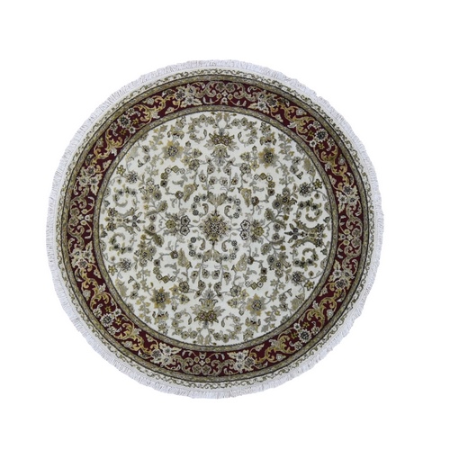 Ivory Half Wool Half And Half Silk Rajasthan Round Hand Knotted Oriental Rug Ivory Half Wool Half And Half Silk Rajasthan Round Hand Knotted Oriental Rug