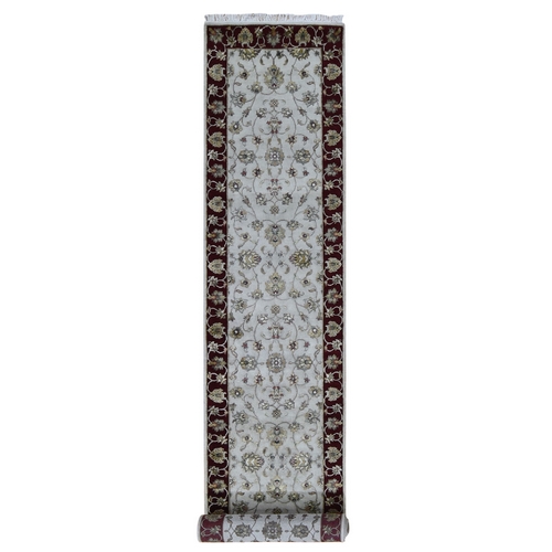 Ivory Half Wool And Half Silk Thick And Plush XL Runner Rajasthan Oriental Rug