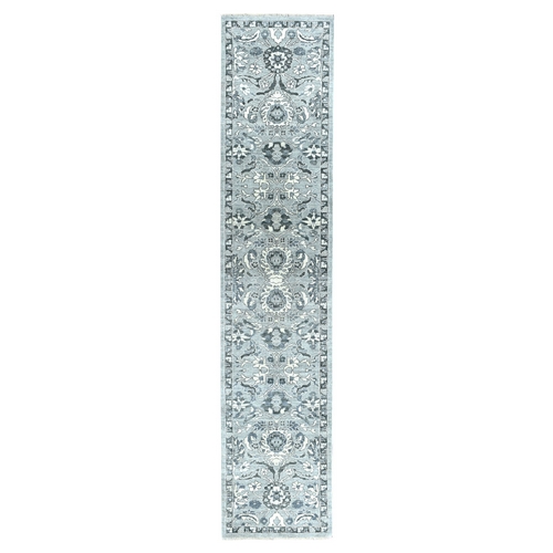 Undyed Natural Wool Mahal Design Runner Hand Knotted Oriental Rug Undyed Natural Wool Mahal Design Runner Hand Knotted Oriental Rug