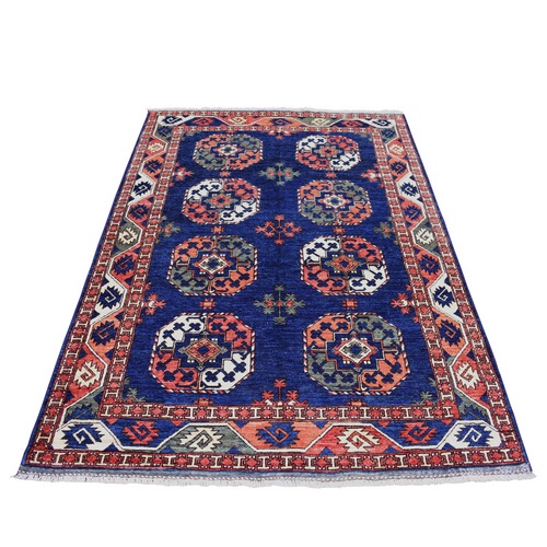 Blue Afghan Ersari Natural Dyes Elephant Feet Design Pure Wool Hand Knotted Oriental Rug 