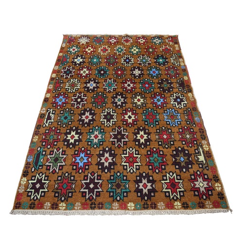 Brown Hand Knotted Colorful Afghan Baluch Tribal Design Pure Wool Oriental 