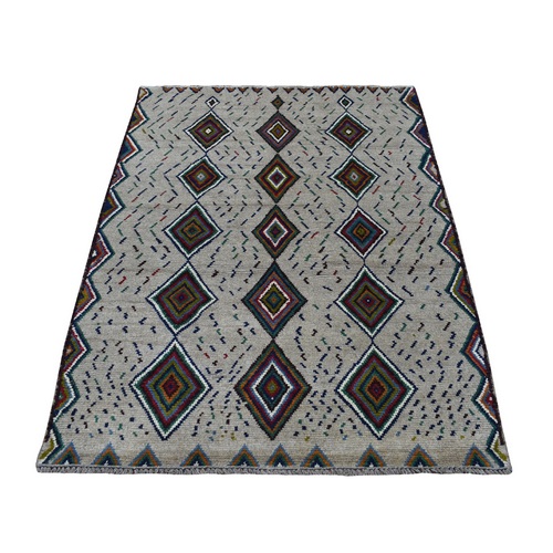 Gray Geometric Design Colorful Afghan Baluch Hand Knotted Pure Wool Oriental 
