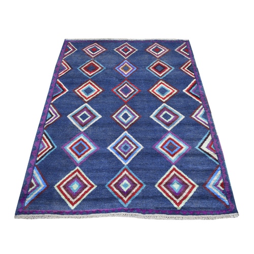 Blue Colorful Afghan Baluch Geometric Design Hand Knotted Pure Wool Oriental 