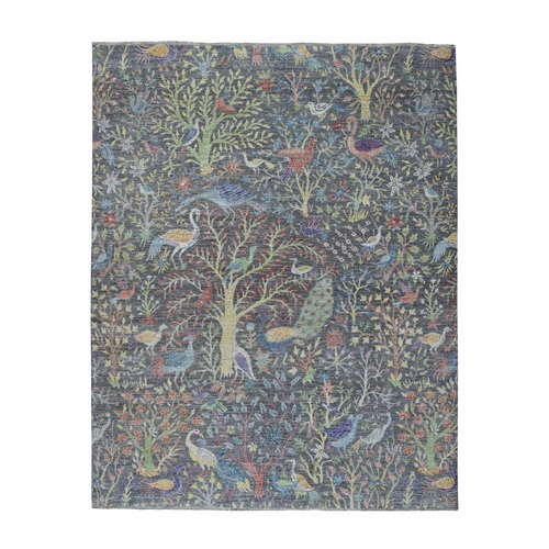 Grey Birds of Paradise Peshawar Pure Wool Hand Knotted Oriental Rug Grey Birds of Paradise Peshawar Pure Wool Hand Knotted Oriental Rug