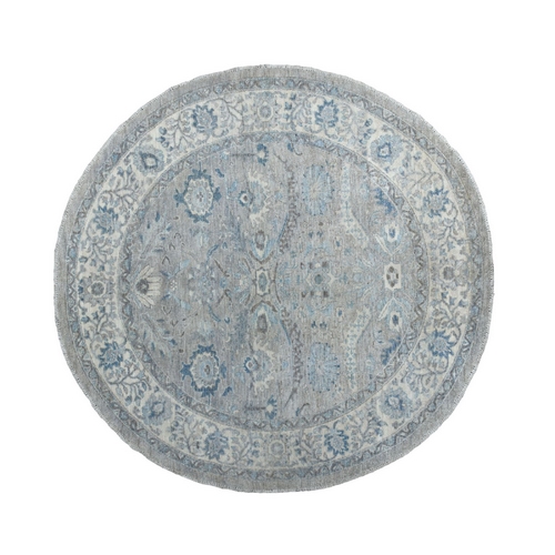 Gray Afghan Peshawar Ziegler Mahal Design Natural Wool Hand Knotted Round Oriental Rug Gray Afghan Peshawar Ziegler Mahal Design Natural Wool Hand Knotted Round Oriental Rug