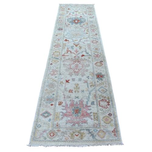 Gray Angora Oushak, Soft To The Touch Wool Pile Hand Knotted Oriental Runner Rug Gray Angora Oushak, Soft To The Touch Wool Pile Hand Knotted Oriental Runner Rug