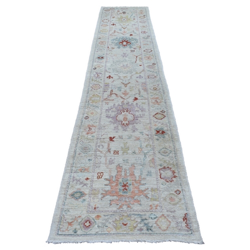 Hand Knotted Gray Angora Oushak With Soft Velvety Wool Oriental Runner Rug Hand Knotted Gray Angora Oushak With Soft Velvety Wool Oriental Runner Rug