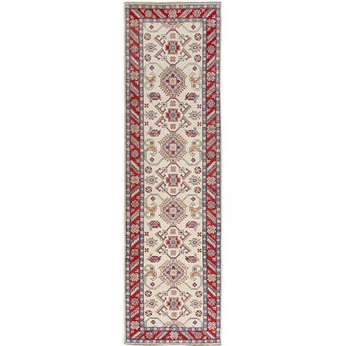 Ivory Special Kazak Geometric Design Pure Wool Hand Knotted Runner Oriental 