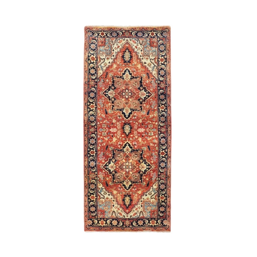 Antiqued Heriz Re-Creation Runner Hand Knotted Pure Wool Oriental Rug Antiqued Heriz Re-Creation Runner Hand Knotted Pure Wool Oriental Rug