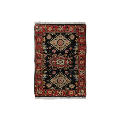 Black Karajeh Design Hand Knotted Pure Wool Oriental Rug Black Karajeh Design Hand Knotted Pure Wool Oriental Rug