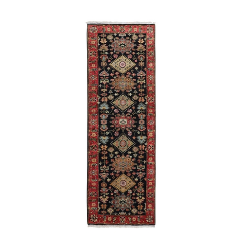 Black Karajeh Design Runner Hand Knotted Pure Wool Oriental Rug Black Karajeh Design Runner Hand Knotted Pure Wool Oriental Rug