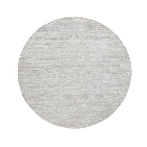 Ivory Hand Spun Undyed Natural Wool Modern Round Hand Knotted Oriental Rug