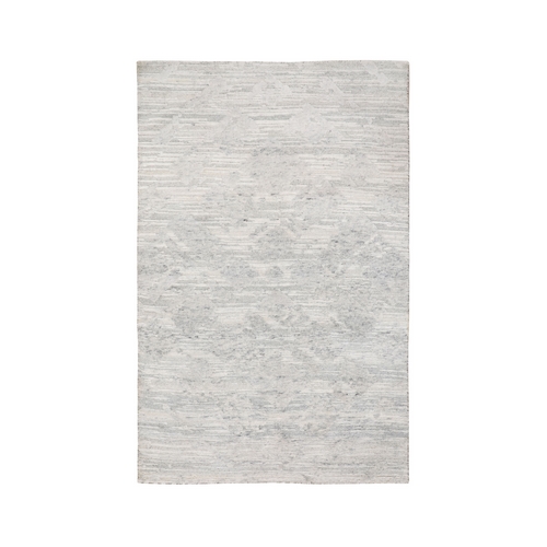 Ivory Hand Spun Undyed Natural Wool Modern Hand Knotted Oriental Rug