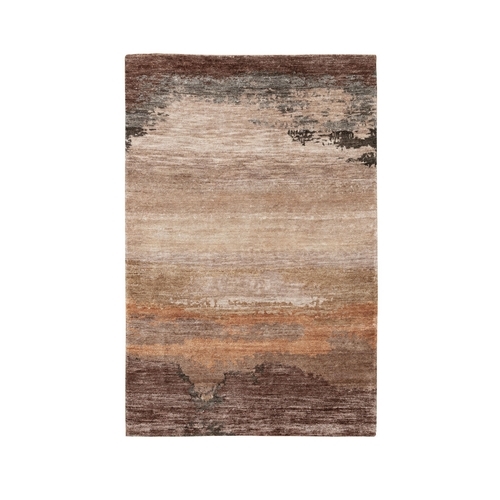 Earth Tone Colors Abstract Design Wool And Silk Hand Knotted Modern Oriental Rug Earth Tone Colors Abstract Design Wool And Silk Hand Knotted Modern Oriental Rug