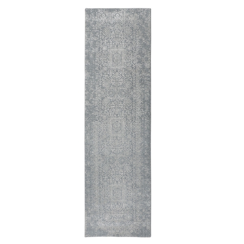 Gray Fine jacquard Hand Loomed Modern Wool and Art Silk Runner Oriental Rug Gray Fine jacquard Hand Loomed Modern Wool and Art Silk Runner Oriental Rug