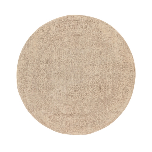 Round Taupe Fine Jacquard Hand Loomed Modern Wool And Art Silk Oriental Rug Round Taupe Fine Jacquard Hand Loomed Modern Wool And Art Silk Oriental Rug