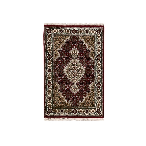 Red Hand Knotted Wool And Silk Tabriz Mahi Fish Design Oriental Rug Red Hand Knotted Wool And Silk Tabriz Mahi Fish Design Oriental Rug