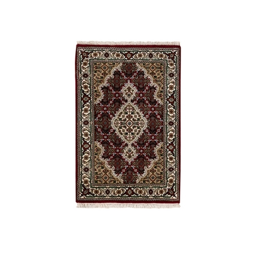 Red Hand Knotted Fish Design Tabriz Mahi Wool And Silk Oriental Rug Red Hand Knotted Fish Design Tabriz Mahi Wool And Silk Oriental Rug