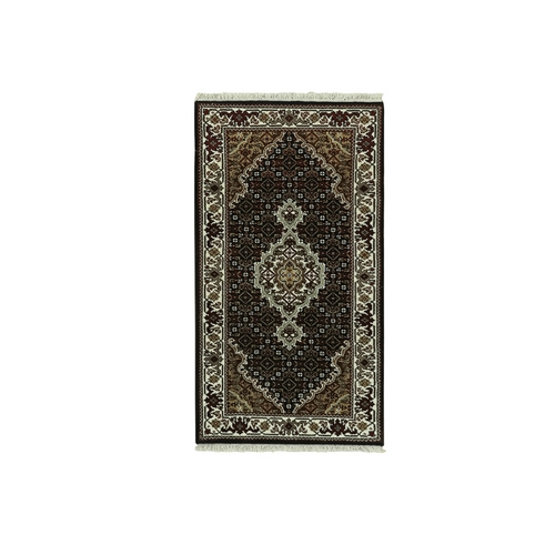Black Hand Knotted Fish Design Tabriz Mahi Wool And Silk Oriental Rug Black Hand Knotted Fish Design Tabriz Mahi Wool And Silk Oriental Rug