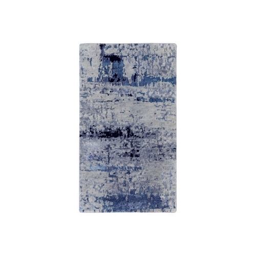 Abstract Design Hi-Low Pile Silver-Blue Hand Knotted Wool & Silk Oriental Rug Abstract Design Hi-Low Pile Silver-Blue Hand Knotted Wool & Silk Oriental Rug