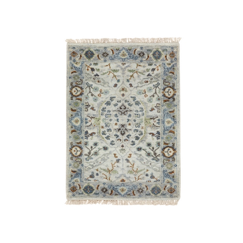 Gray Denser Weave Oushak Large Motifs Hand Knotted Pure Wool Oriental Rug Gray Denser Weave Oushak Large Motifs Hand Knotted Pure Wool Oriental Rug