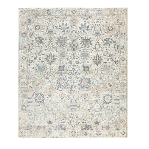 Silk With Textured Wool Ivory Tabriz Hand Knotted Oriental Rug